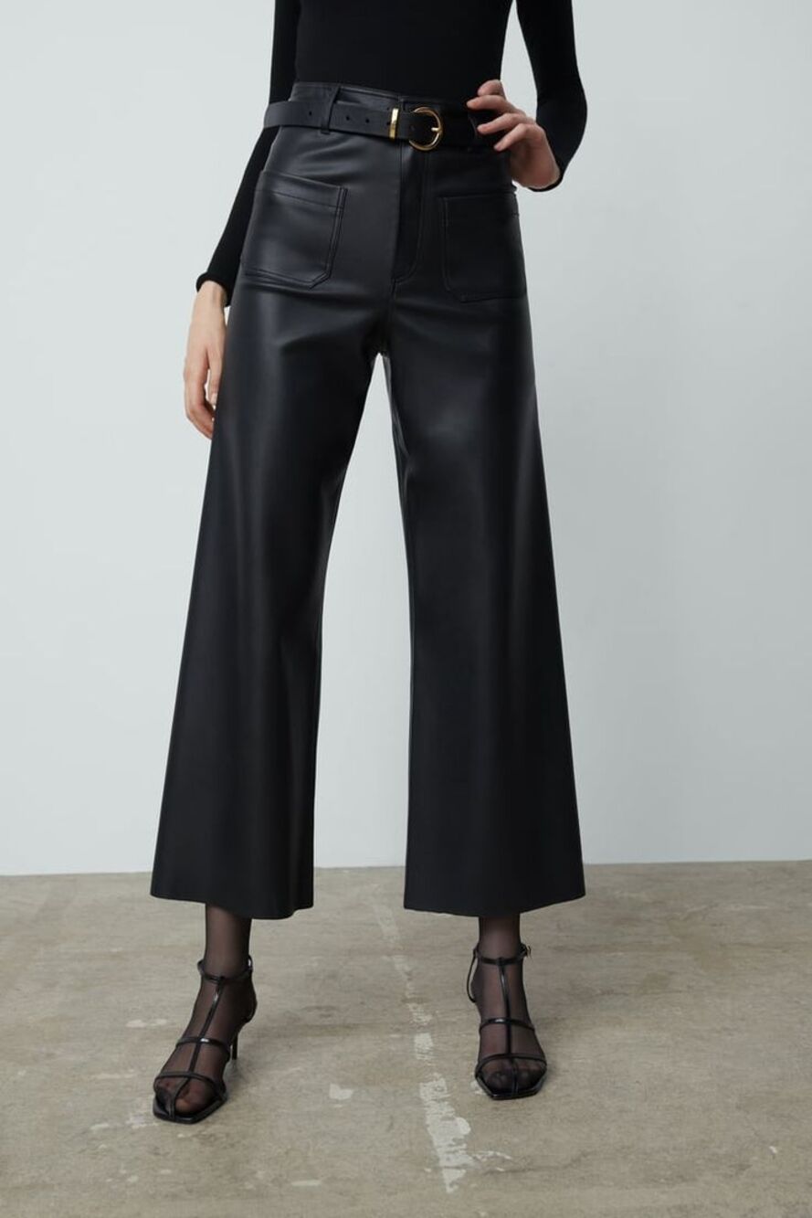 Zara The Marine Patch Pocket Faux Leather Pants Black Size 8 NWOT